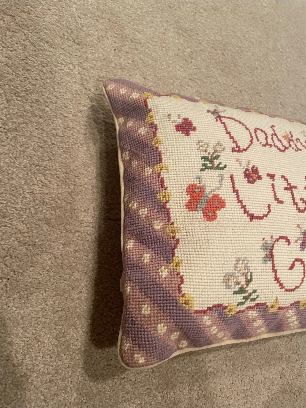 Daddy's Little Girl Needlepoint Pillow - Pink & Cream